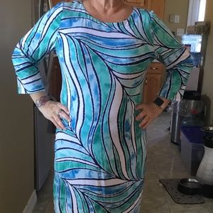 NWT Tommy Bahama 3/4 Sleeve Wavy Pattern Dress